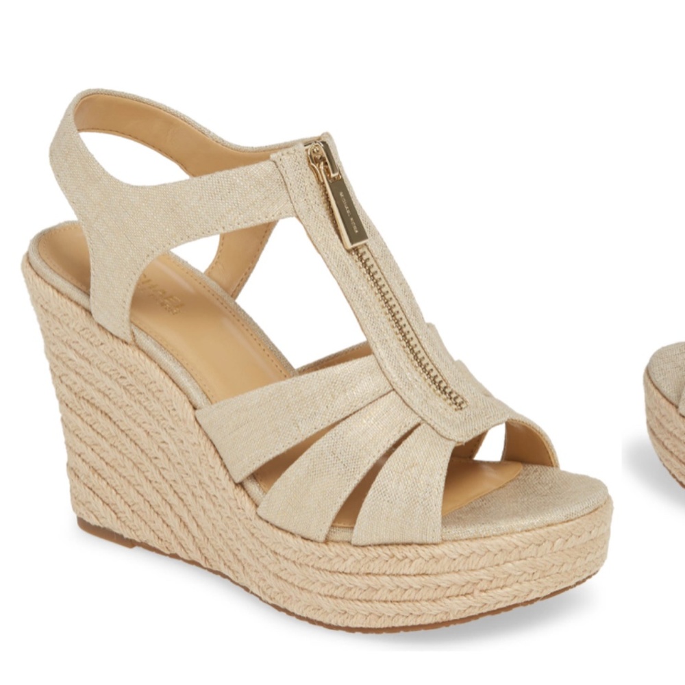 Cream Michael Kors Platform Wedge Espadrille 4" Heel 1" Platform Size 7.5